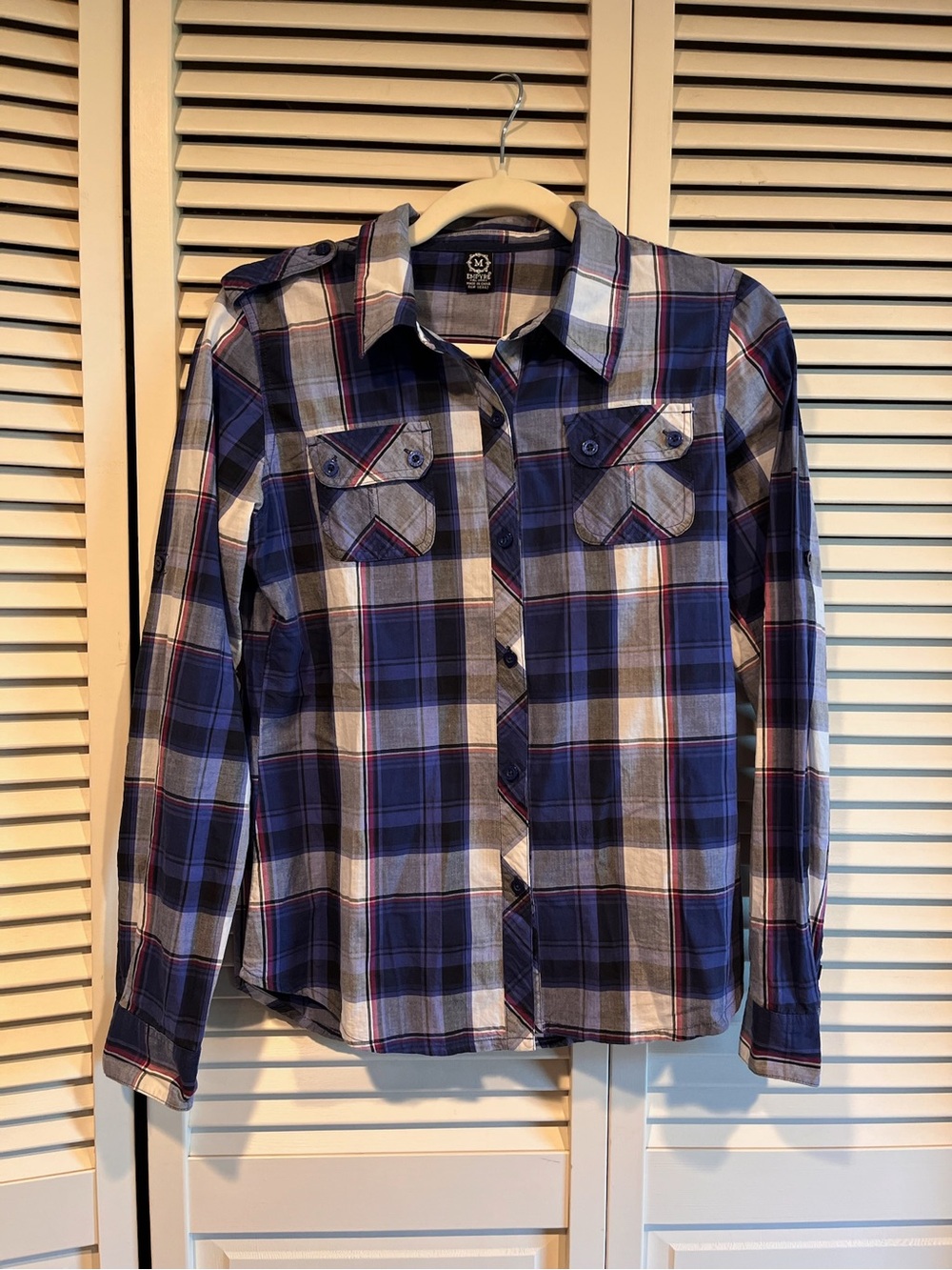 🦄 Empyre Blue, White, n Pink Plaid Button-Down Shirt - Cowgirl Cute!